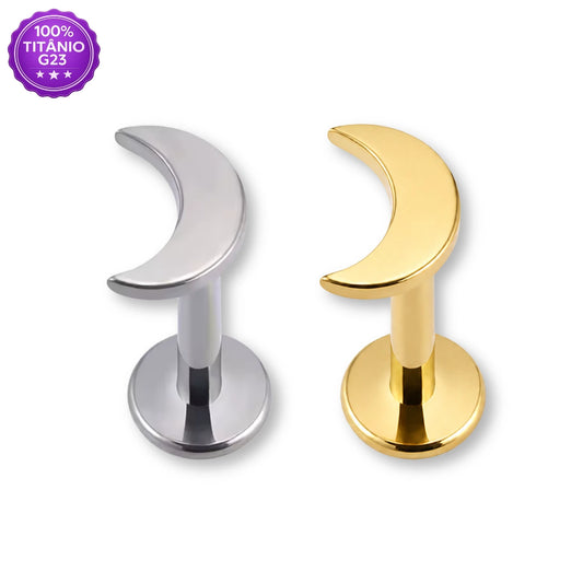Piercing Labret de Titânio G23 Lua Crescente Metálica