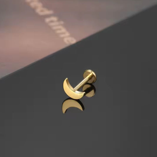 Piercing Labret de Titânio G23 Lua Crescente Metálica