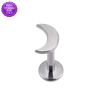 Piercing Labret de Titânio G23 Lua Crescente Metálica