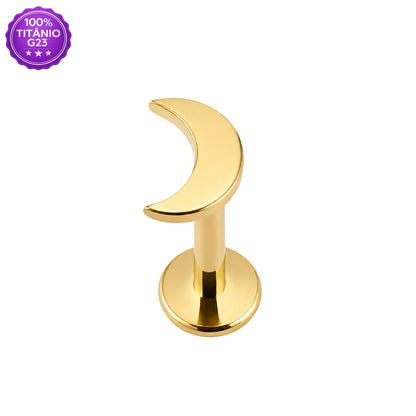 Piercing Labret de Titânio G23 Lua Crescente Metálica