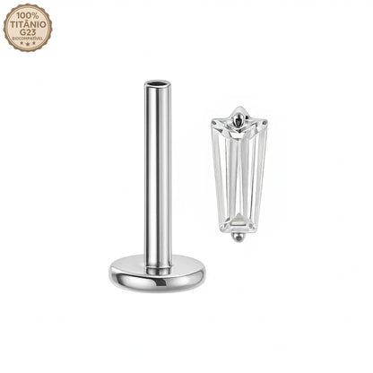 Piercing Labret de Titânio com Pedra Retangular de Zircônia cor prata