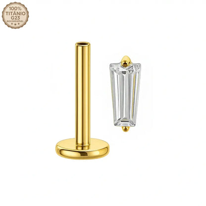 Piercing Labret de Titânio com Pedra Retangular de Zircônia cor dourado