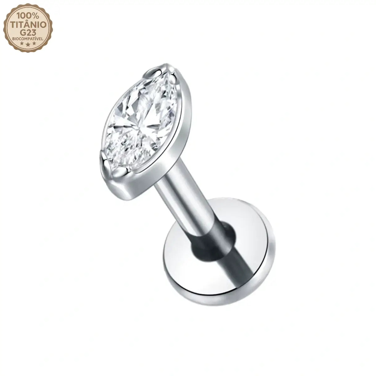 Piercing Labret de Titânio com Pedra de Zircônia