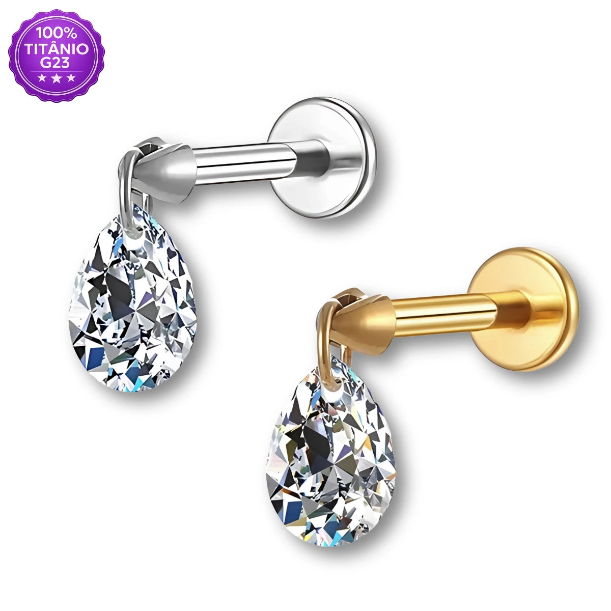 Piercing Labret de Titânio com Pingente de Zircônia
