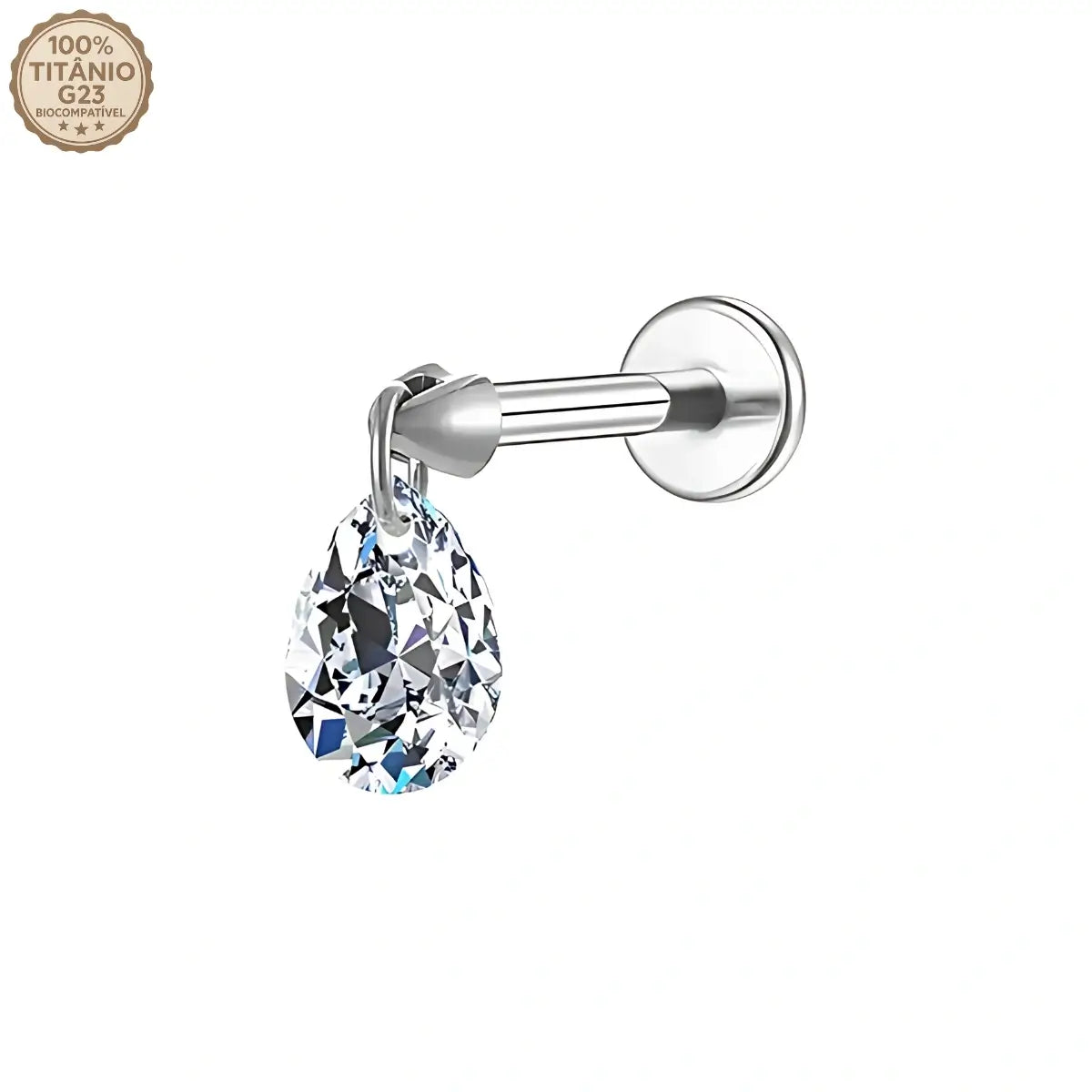 Piercing Labret de Titânio com Pingente de Zircônia