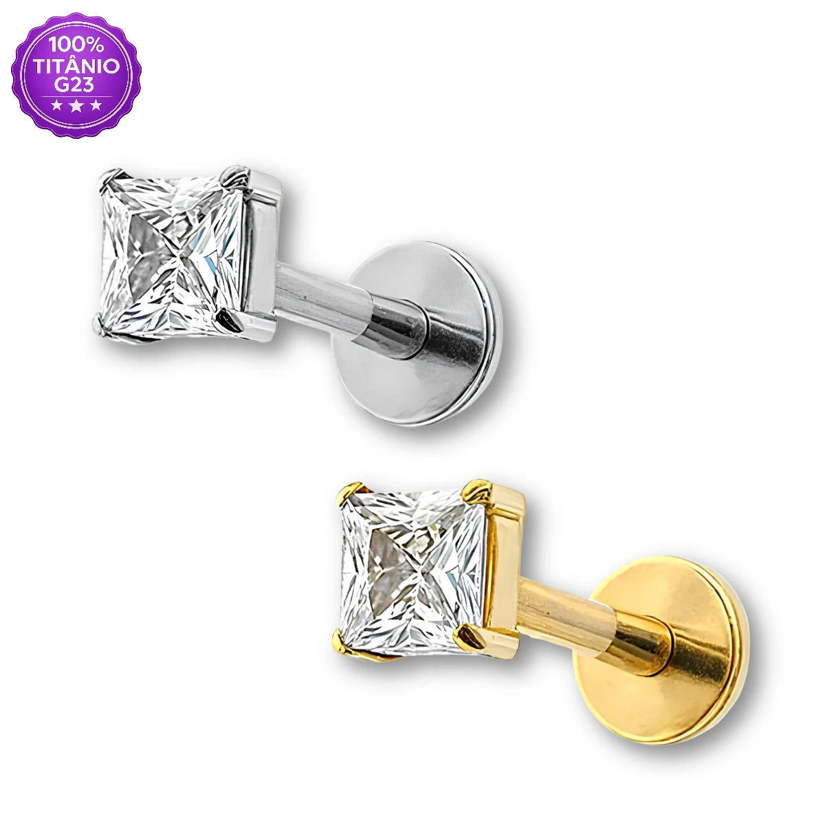Piercing Labret Titânio G23 Ponto de Luz Quadrado