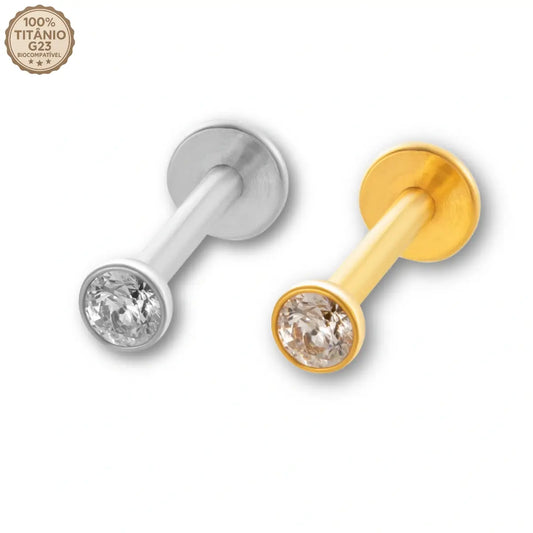 Piercing Labret de Titânio Push Pin com Ponto de Luz