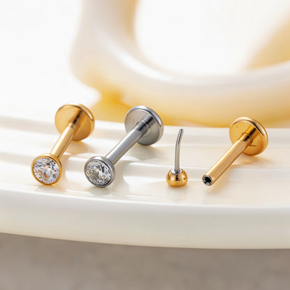 Piercing Labret de Titânio Push Pin com Ponto de Luz