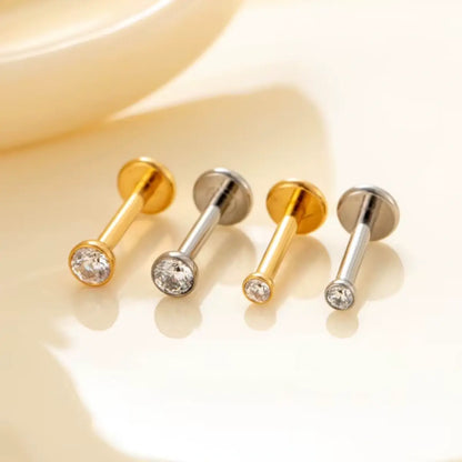 Piercing Labret de Titânio Push Pin com Ponto de Luz