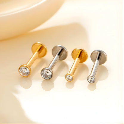 Piercing Labret de Titânio Push Pin com Ponto de Luz