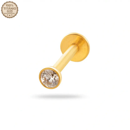 Piercing Labret de Titânio Push Pin com Ponto de Luz