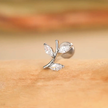 Piercing Labret de Titânio Ramo com 3 Zircônias