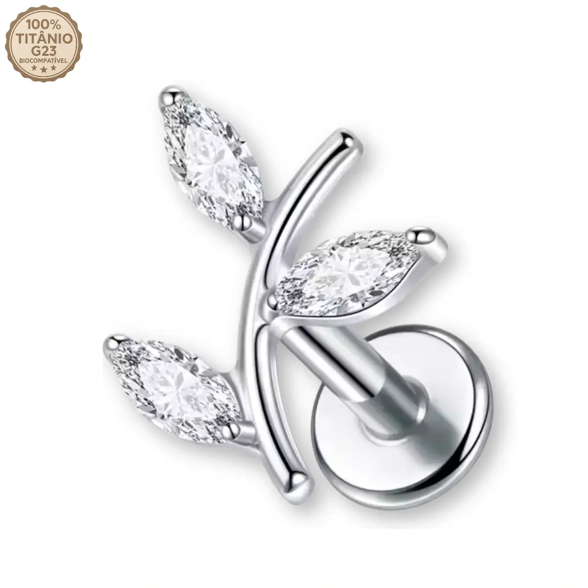Piercing Labret de Titânio Ramo com 3 Zircônias