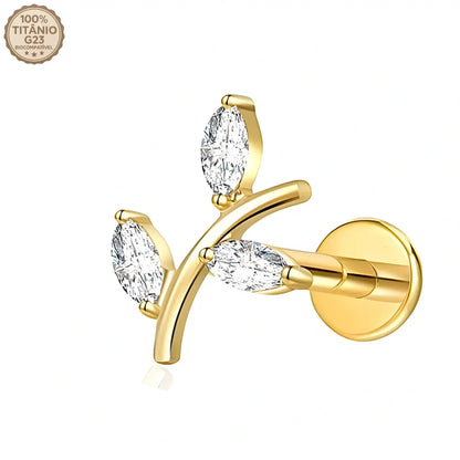 Piercing Labret de Titânio Ramo com 3 Zircônias