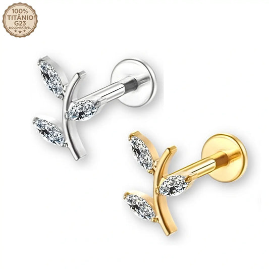 Piercing Labret de Titânio Ramo com 3 Zircônias