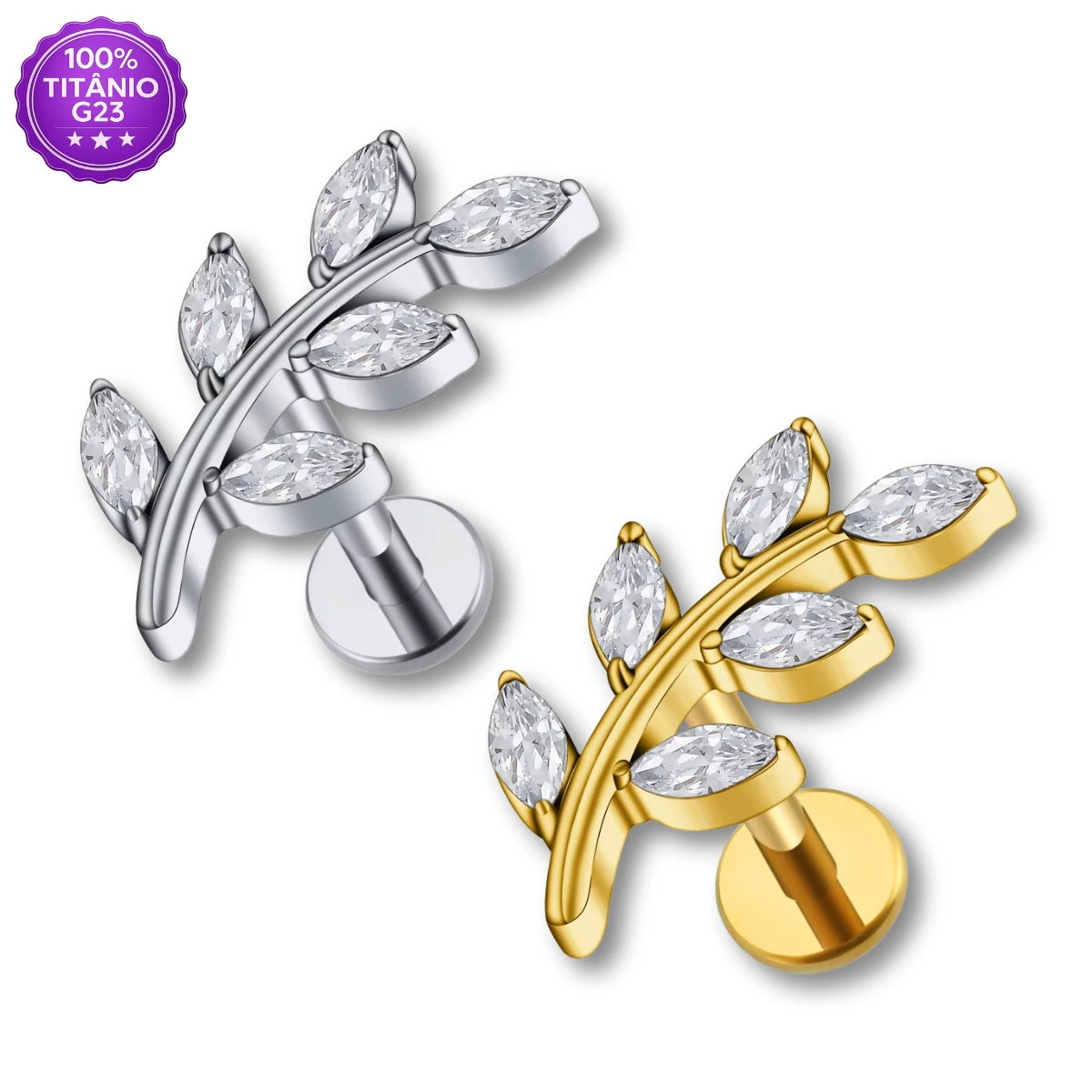 Piercing Labret de Titânio Ramo com 6 Zircônias