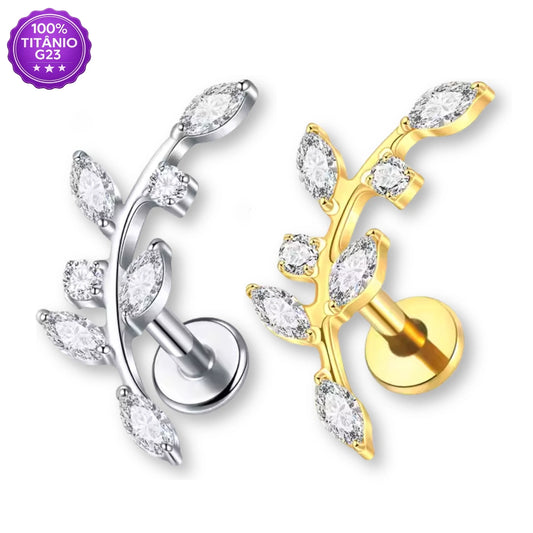 Piercing Labret de Titânio G23 Ramo Floral com 7 Zircônias
