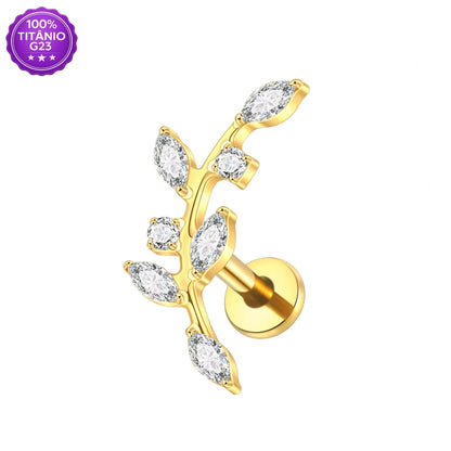 Piercing Labret de Titânio G23 Ramo Floral com 7 Zircônias