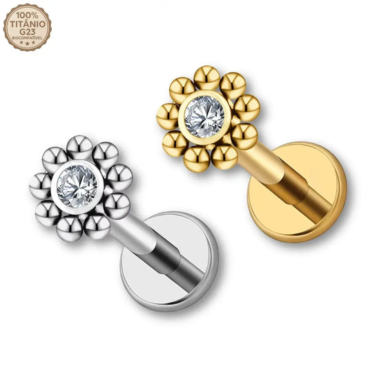 Piercing Labret de Titânio Redondo com Zircônia no Centro