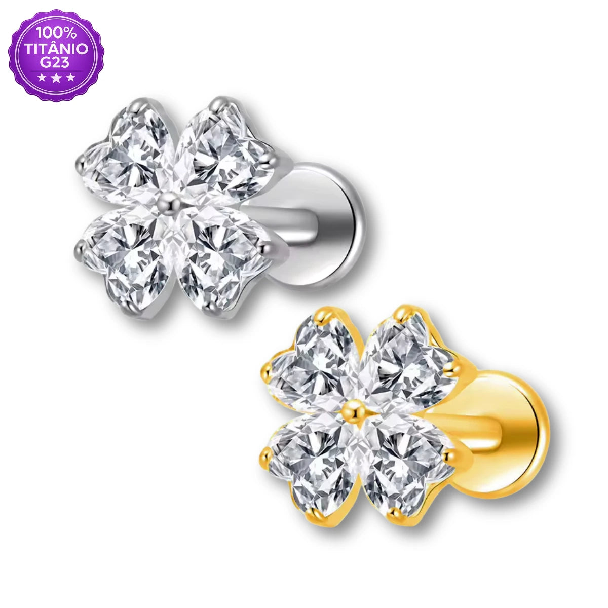 Piercing Labret Trevo em Titânio G23 com Zircônias