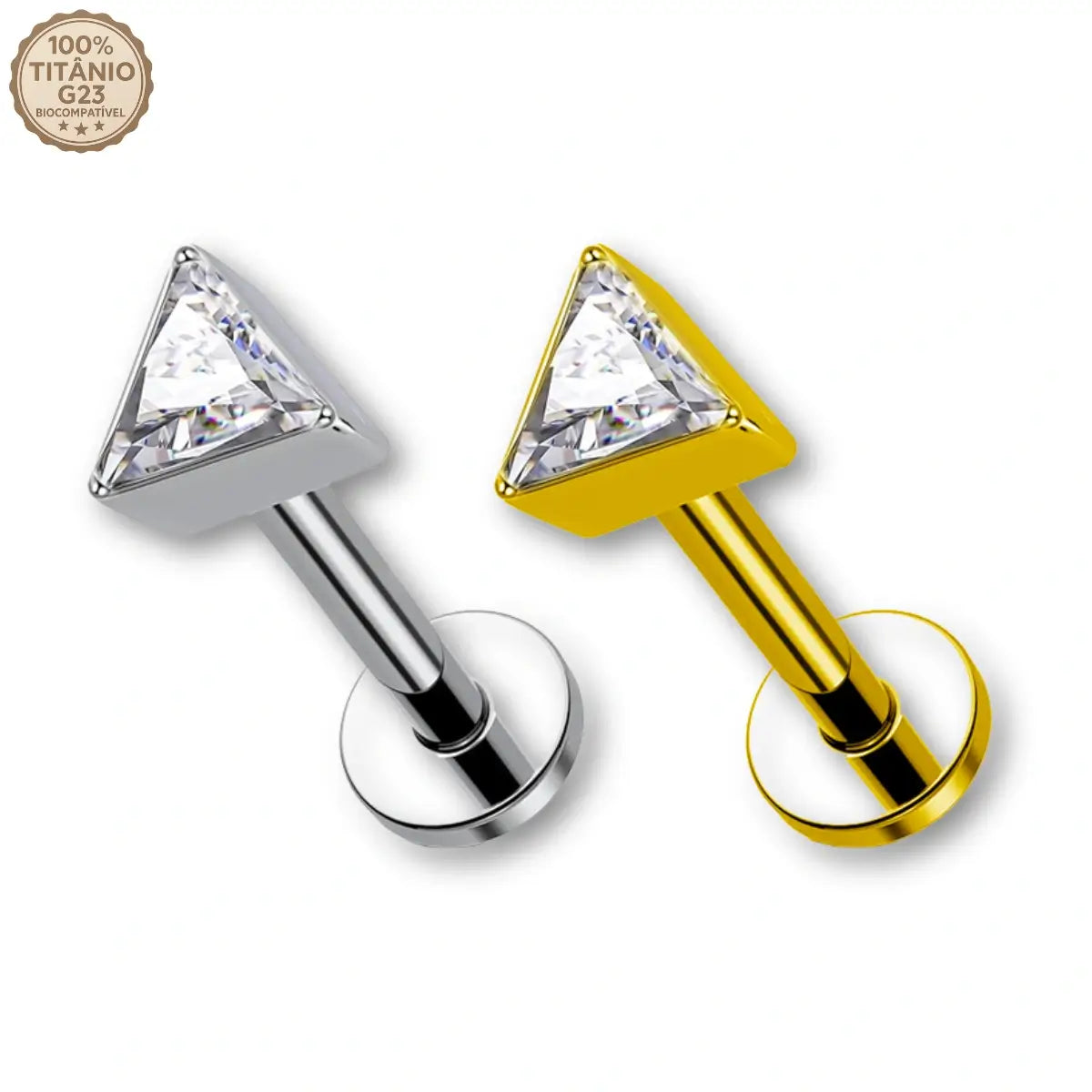 Piercing Labret em Titânio G23 com Pedra Zircônia Triangular
