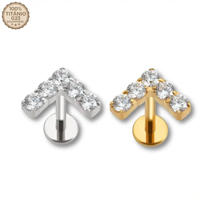 Piercing Labret de Titânio V com Zircônia nas cores prata e dourado
