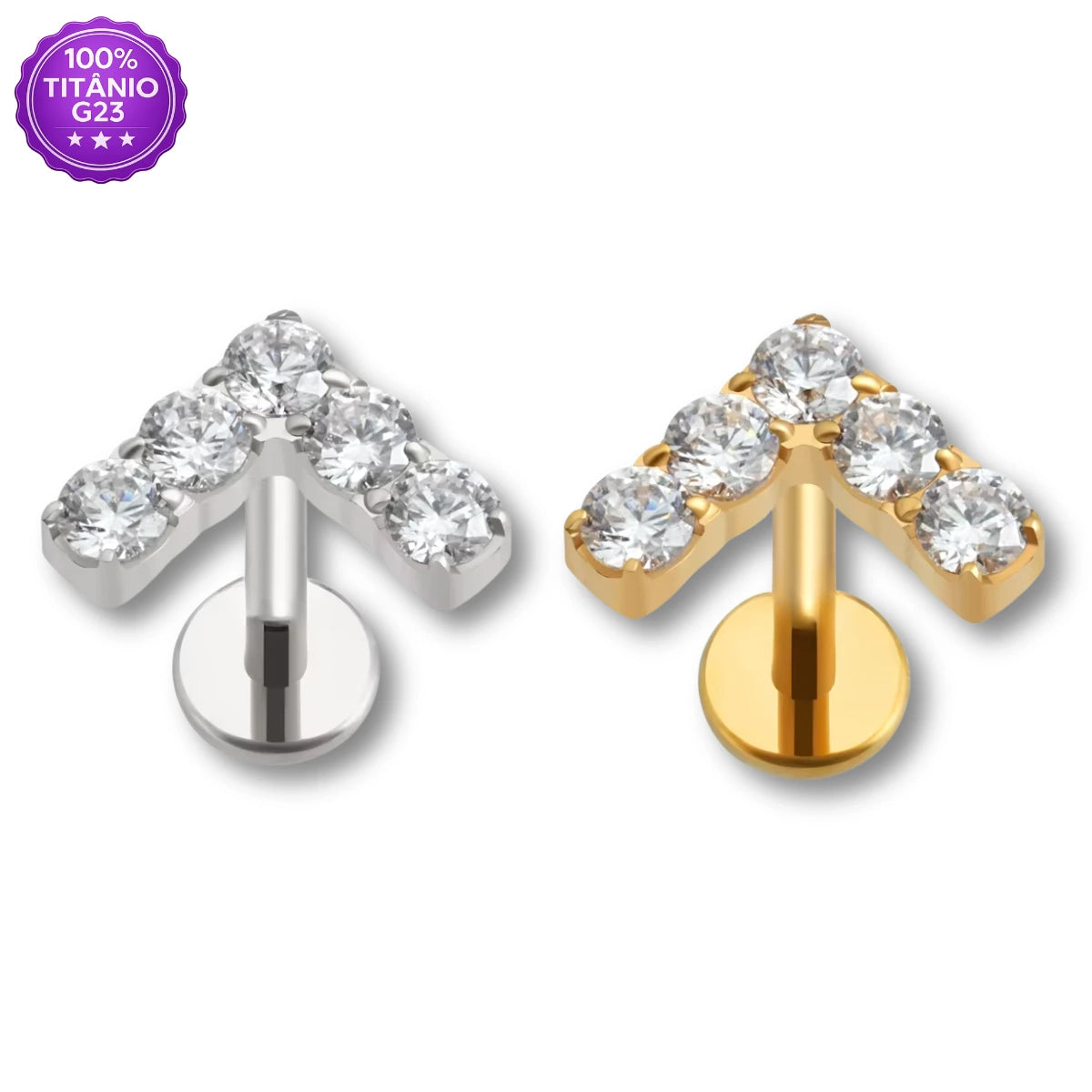 Piercing Labret Titânio G23 V com Zircônias