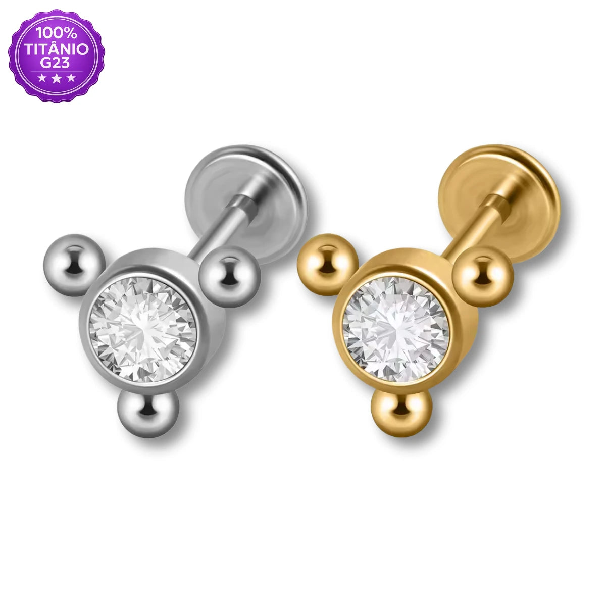Piercing Labret de Titânio Zircônia com Detalhes