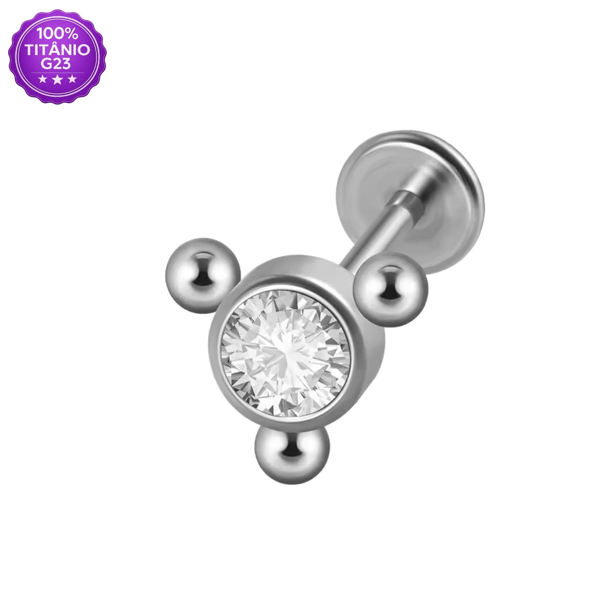 Piercing Labret de Titânio Zircônia com Detalhes