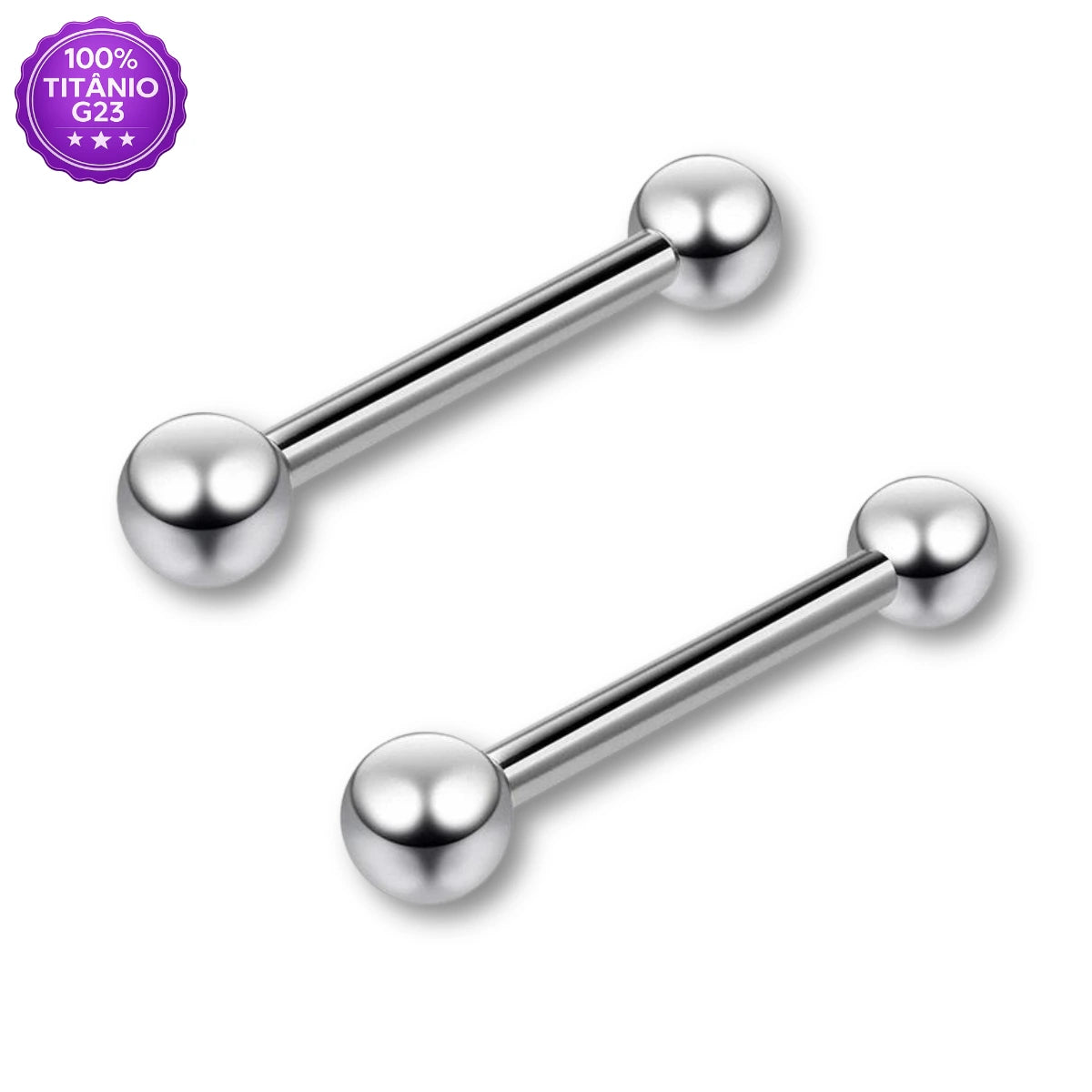 Piercing mamilo barbell reto em titânio G23 com rosca interna