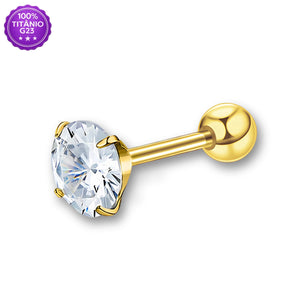 Piercing microbell dourado em Titânio G23 com zircônia e bolinha polida