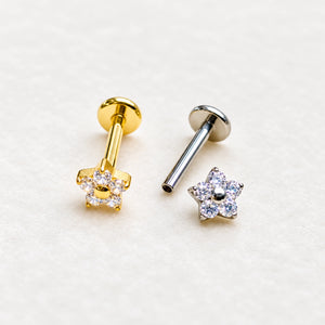 Piercing Push Pin Mini Flor prateado em Titânio G23