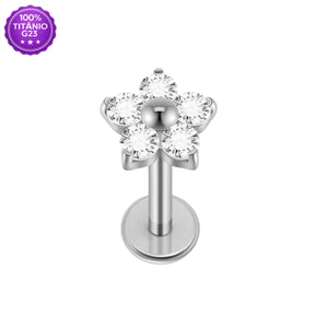 Piercing Mid Helix Mini Flor prateado em detalhe