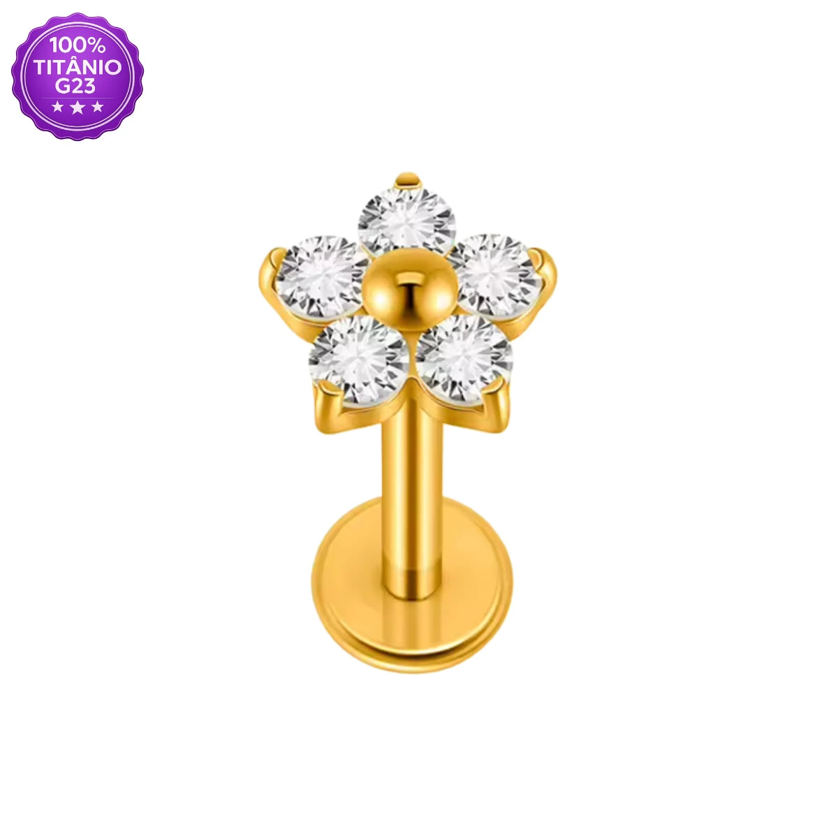 Piercing Mid Helix Mini Flor dourado em Titânio G23