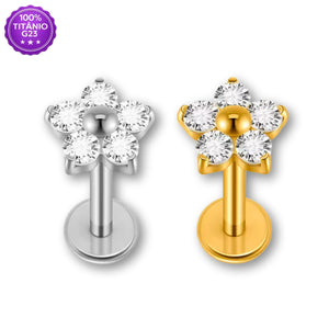 Piercing Mid Helix Titânio G23 Mini Flor Push Pin com zircônias