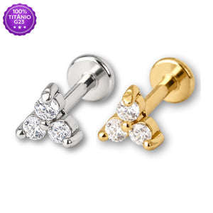 Piercing Mid Helix Titânio G23 Push Pin com trio de zircônias