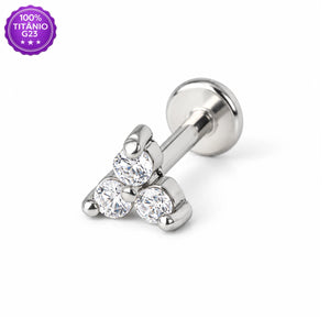 Piercing Push Pin Titânio G23 trio de zircônias prateado