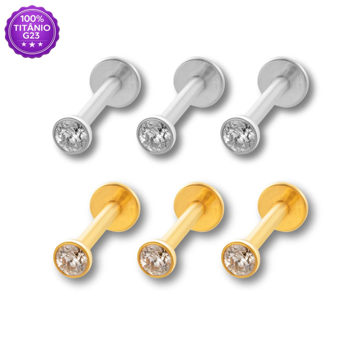 Piercing Labret Trio Mid Helix de Titânio Ponto de Luz Push Pin