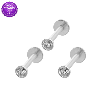 Piercing Labret Trio Mid Helix de Titânio Ponto de Luz Push Pin