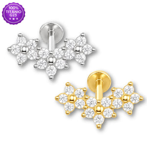 Piercing Tragus Titânio G23 Trio de Flores com zircônias