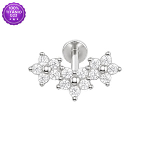 Piercing Tragus Trio de Flores dourado com zircônias