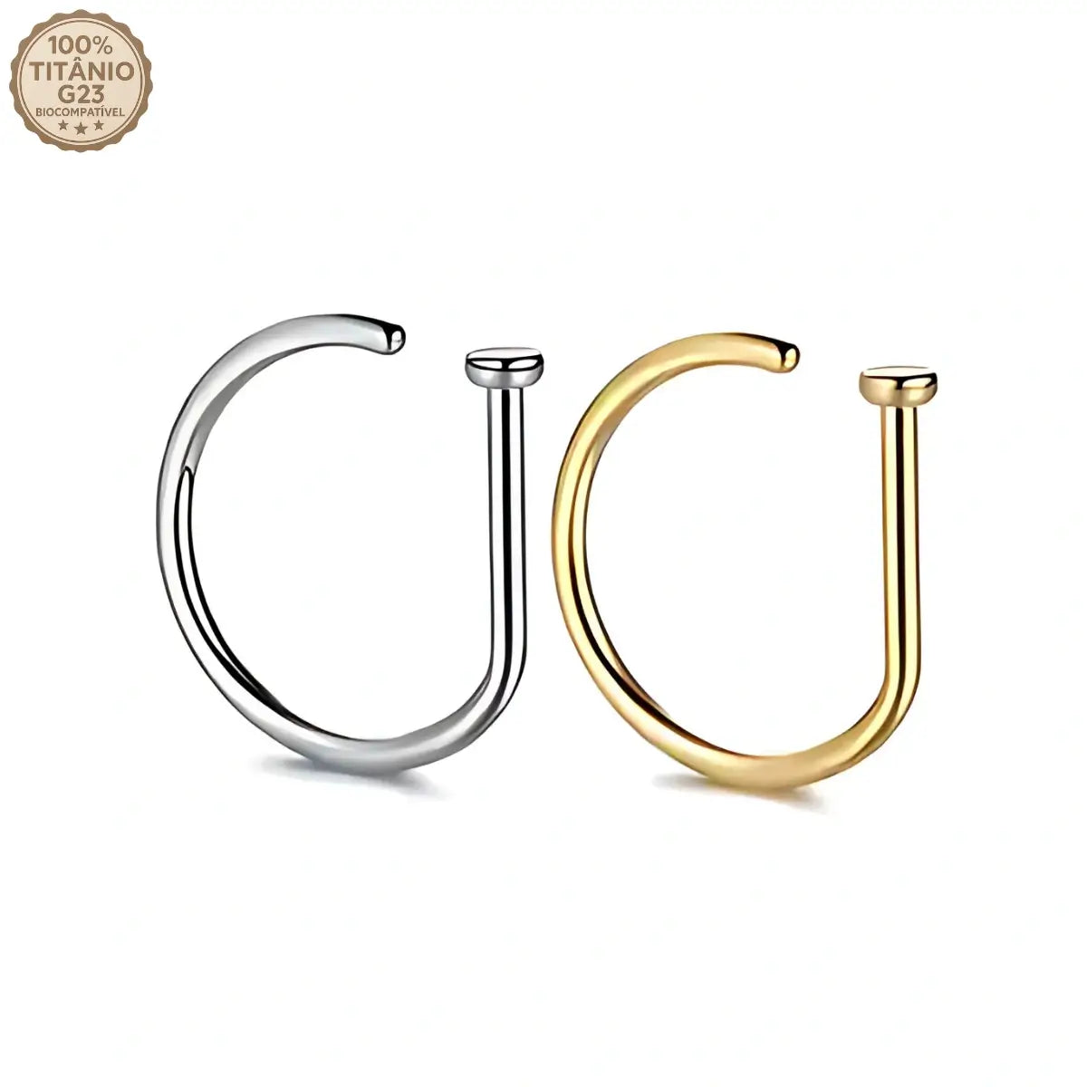 Piercing nostril argola D-Ring em Titânio G23 nas cores prateado e dourado