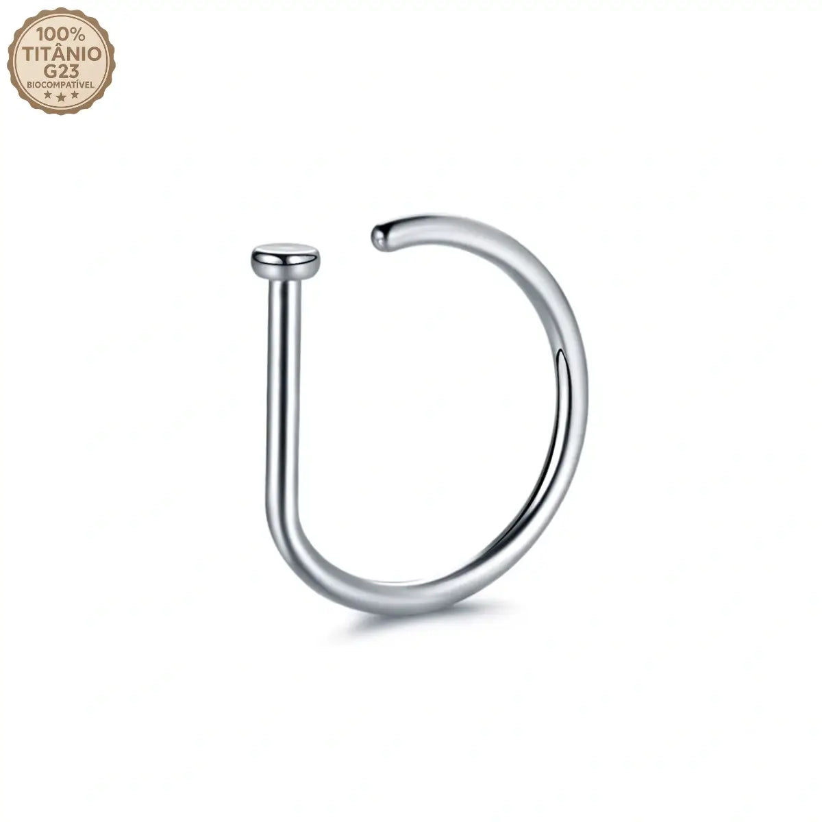 Piercing nostril D-Ring prateado em Titânio G23 com acabamento polido