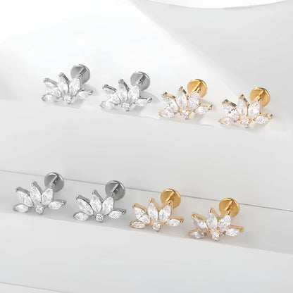 Piercing Scapha Labret de Titânio G23 Flor de Lótus com Zircônia