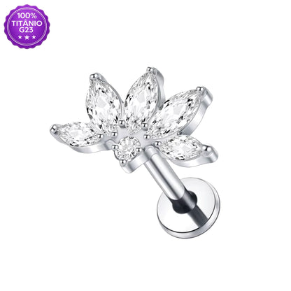 Piercing Scapha Labret de Titânio G23 Flor de Lótus com Zircônia