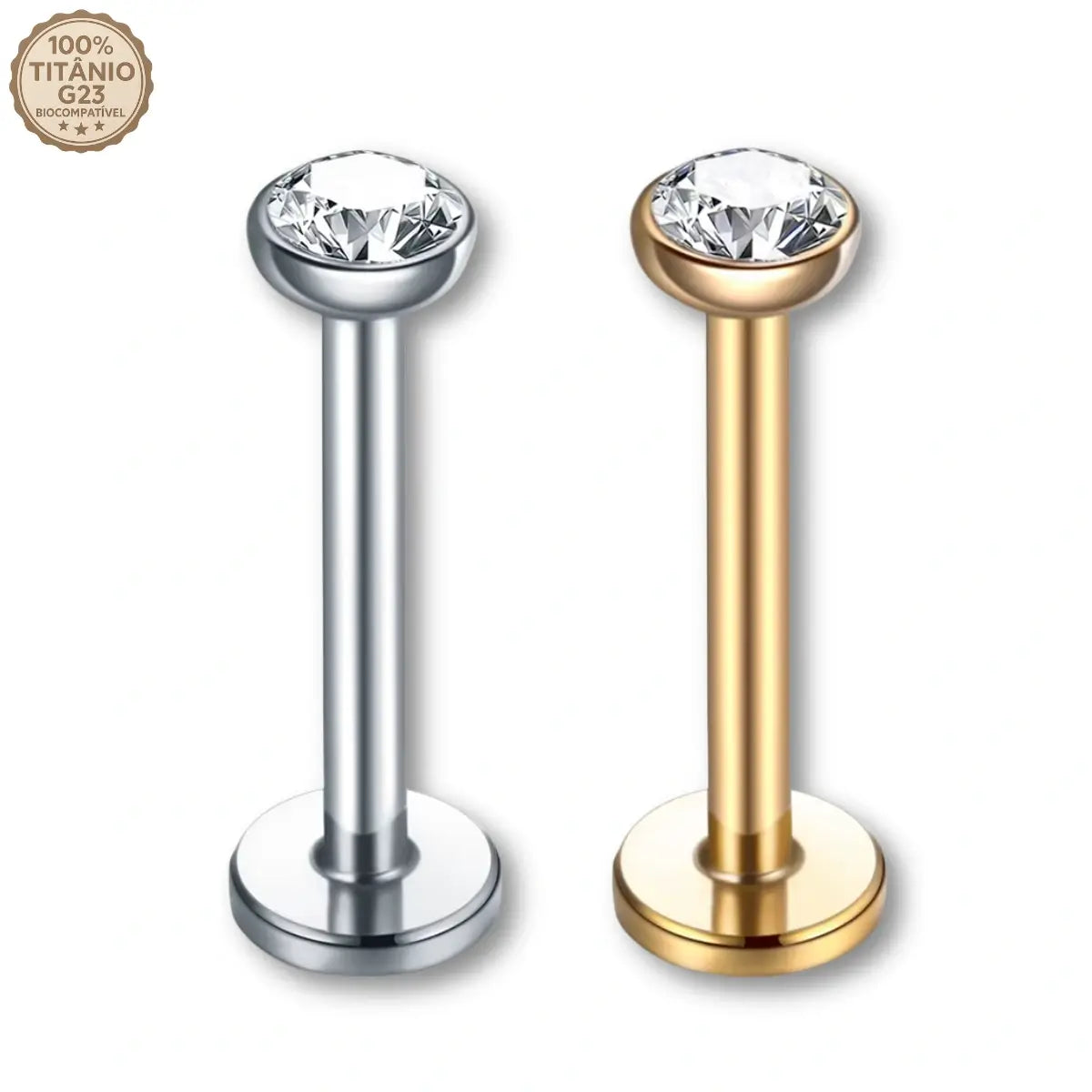 Piercing Labret de Titânio Ponto de Luz com Zircônia