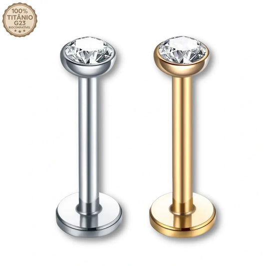 Piercing Labret de Titânio Ponto de Luz com Zircônia
