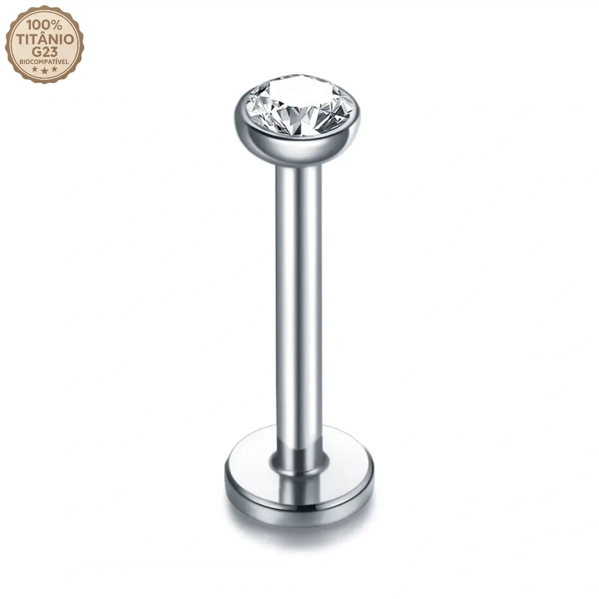 Piercing Labret de Titânio Ponto de Luz com Zircônia