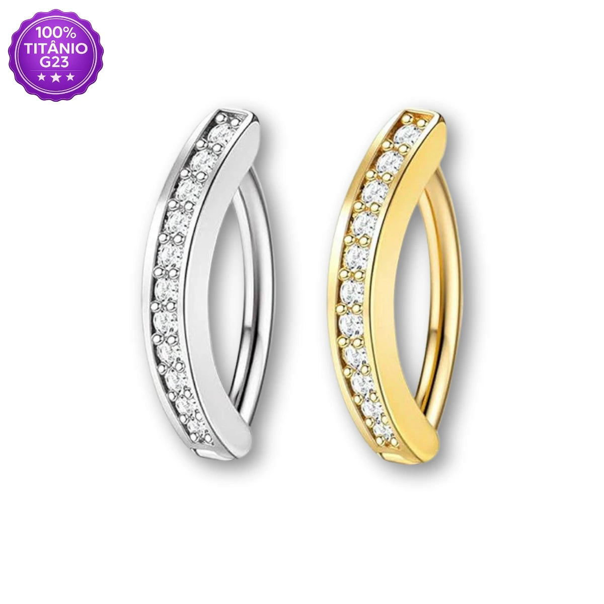 Piercing umbigo Titânio G23 meia argola com zircônias